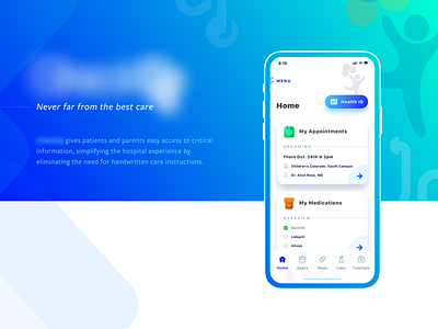 Hospital iOS App - Home WIP (Hero Section) appointment childrens health home hospital id ios lab medication tabs tutorial
