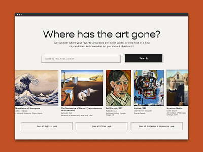 Art Finder - Website Concept art landingpage minimal museum ui web design website