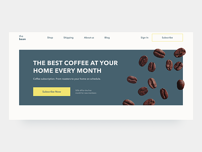 Coffee Subscription Website Concept blue coffee coffeeshop concept figma landing subscription ui web webdesign yellow
