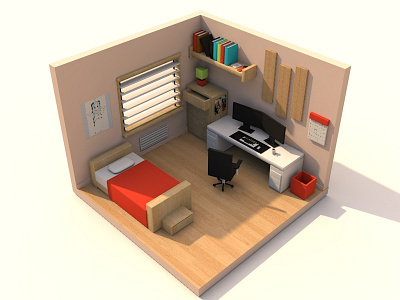 Bedroom Isometric #1 3d blender c4d cg isometric maya render room simple