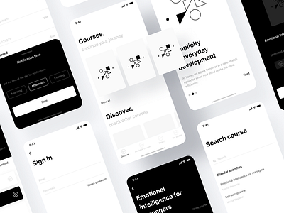 Life Architect - wireframes app cards courses discover learn learning learning app login mobile notifications onboarding player search sign in slider ui ux video wireframes wireframing