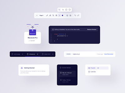 Juni app ─ redesign app button code component components design design system elements info library modal navigation popup product design tabs toolbar tools ui ux whiteboard