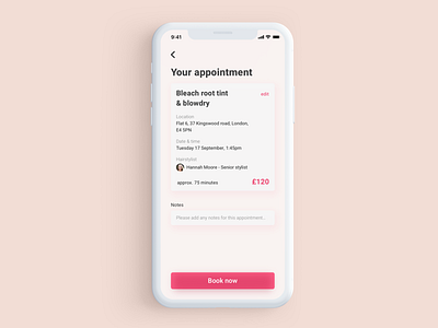 Salon appointment booking confirmation design flat photoshop salon sketch ui