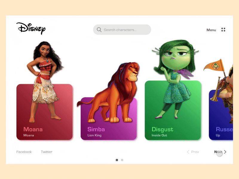 Disney Characters animation colour disney flat flinto interaction typography ui ux