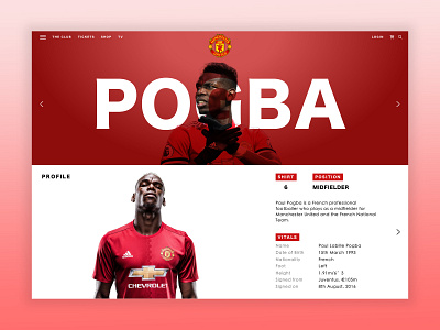 Paul Pogba Player Page design flat football graphic photoshop sketch sport typography ui vector web