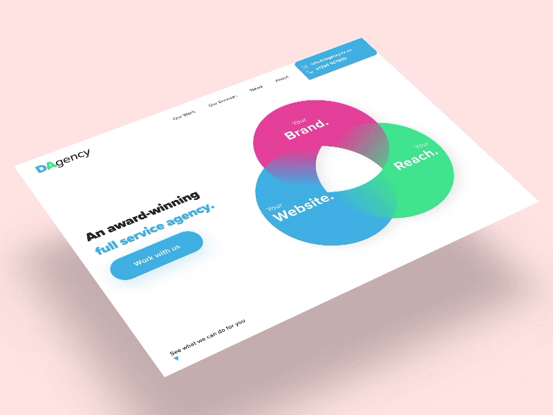 DAgency Homepage adobe agency animation colour design digital flinto interaction marketing photoshop sketch ui