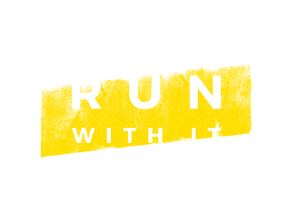 RUN WITH IT distressed experimenting ink brayer ink brayer texture screen printing slogan textured type tshirt
