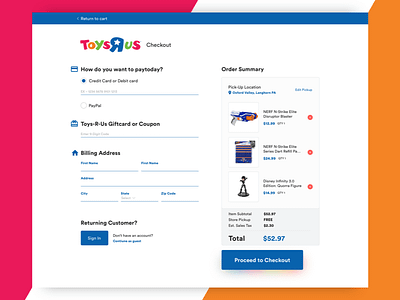 Toy-R-Us Checkout [06] cart checkout checkout flow daily project design signup sketchapp thirtyui toyrus toys ui web