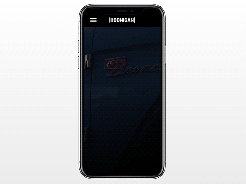 Hoonigan Mobile Menu Interaction animation car hoonigan interaction iphone x menu mobile racing shop ui ux video background