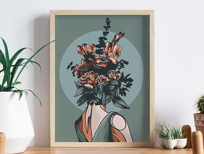 Blossoming branding colorway design flower flowerhead green head illustration logo packaging plants poster art poster design posters succulents tan ui ux vector woman