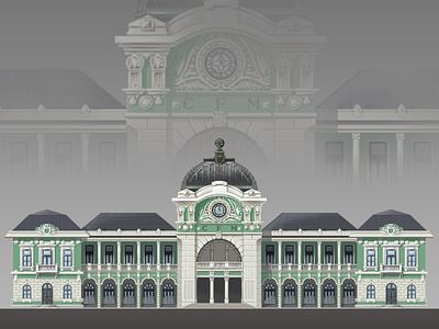 Maputo railway station architecture building illustration pixel railway station train