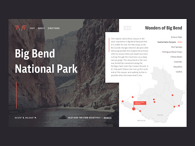 National Park Concept big bend canyon debut design map ui national park red river texas ui concept ux web website