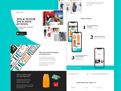 Landing Page for Mobile App fashion landing page layout mobile app design ui design wardrobe wardrobe organizer
