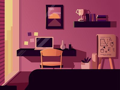 Summer heat apartment city heat illustration morning plans project room summer sun window