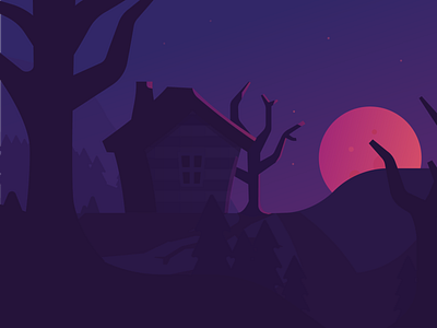 Purple night forest halloween illustration moon night scary spooky witch