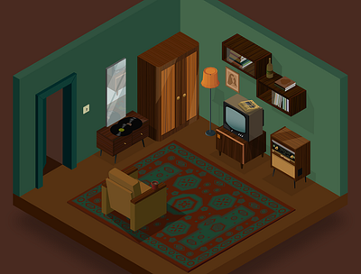 Soviet apartment apartment illustration isometry room soviet