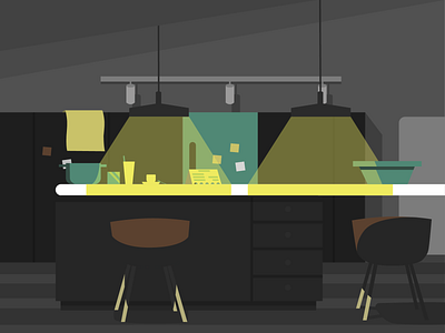 Lemon kitchen apartment evening illustration kitchen light night room table