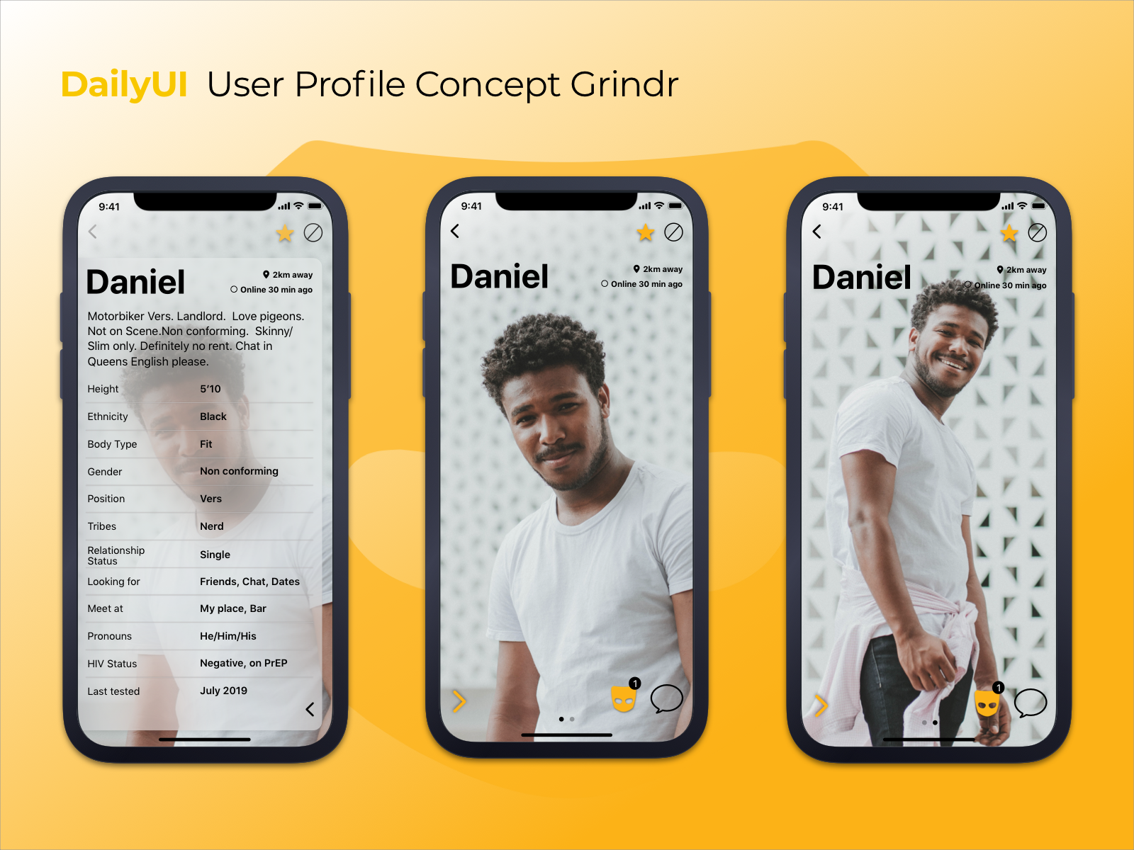 DailyUI User Profile for Grindr by Diego Moura on Dribbble