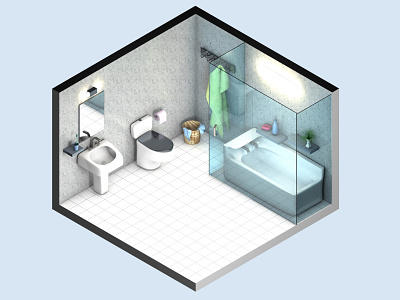 The bathroom ! 3d animation bath bathroom c4d cinema4d color creative decoration design digital flat house illustraion interior tub vector