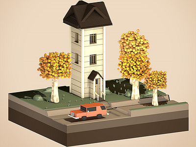 Poly House 🏡⁣ 3d 3d art 3d artist c4d c4dart car cinema4d color design digital drawing game art house illustration miniature poly polyhouse render tree vector