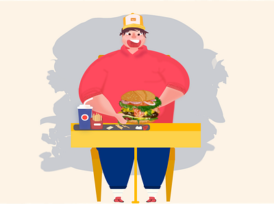 Fat Boy boy burger color cook design fastfood fat food hat hungry illustration man pepsi table vector