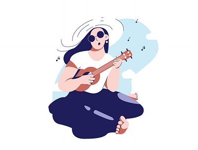 Girl with a Ukulele 🎶 adobe illustrator character design female flat illustration minimalist music ukulele vector
