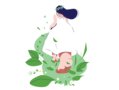 Summer Breath 🍃 adobe illustrator character design female flat illustration leaf minimalist summer vector woman