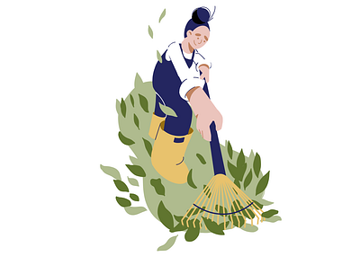 Leaves' Fun🍃 2d character design farming flat illustration leaves minimalist procreate woman