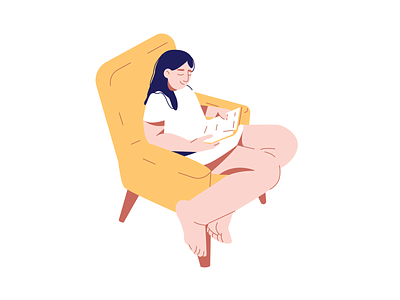 Leisure 2d adobe illustrator book chair character design female flat illustration minimalist reading vector woman