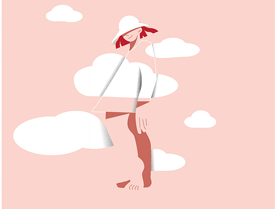 In the sky 2d adobe illustrator character design female flat illustration minimalist pink sky vector