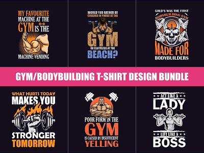 Gym/Body Building T-Shirt Bundle Design bodybuilder bodybuilder t shirt free mockup gym t shirt design gym vector illustration logo t shirt t shirt mockup