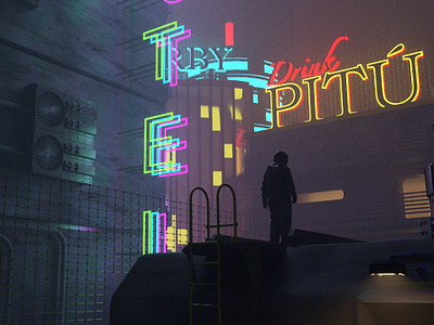 Alone in the roof (part 2) 3d cinema4d concept art cyberpunk retrowave vaporwave