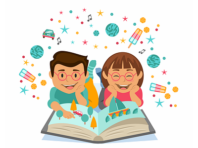 Kids with book kidbookillustration