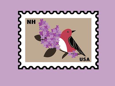 New Hampshire State Bird And Flower adobeillustator birds college design finch graphicdesign illustration illustration art illustrator keenestate lilac minimal newengland newhampshire promo promotional simple stamp sticker stickerdesign