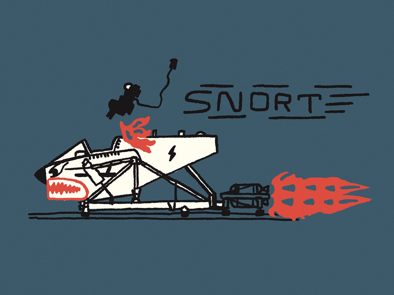 SNORT ink hand drawn line art ejection seat rocket sled