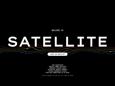 Satellite Landing Page branding decentralized landing page minimal platform rainbow social media space typography website