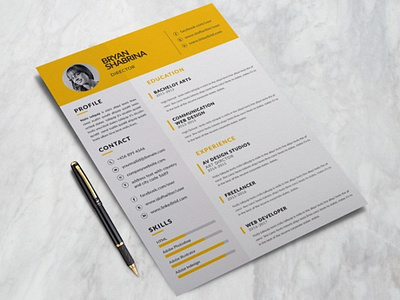 Free Clean Yellow Resume Template cv download free cv free cv template free resume free resume template free template freebie freebies resume