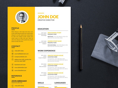 Free Yellow Resume Template with Creative Design cv download free cv free cv template free resume free resume template free template freebie freebies resume