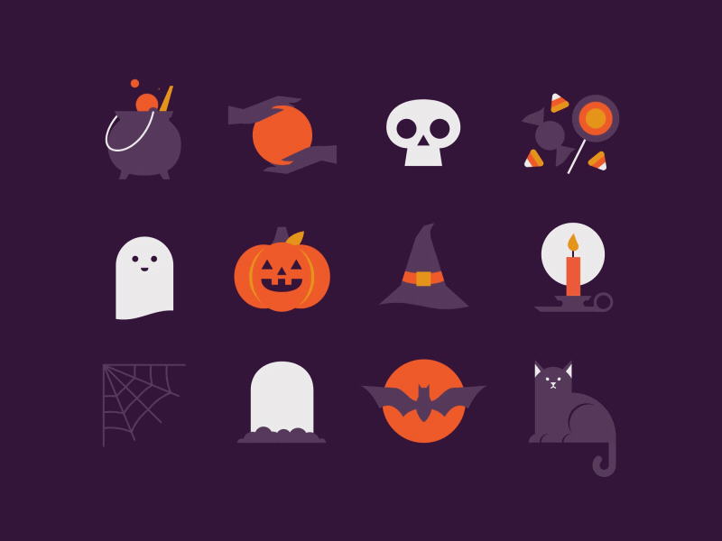 Halloween Icons 2d animation after effects animation graphic design halloween holiday icons illustration motion graphics