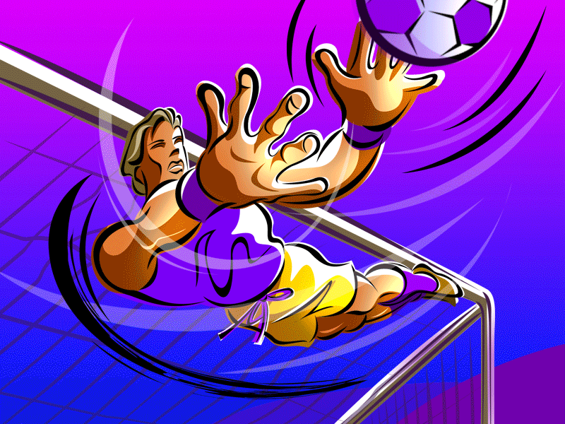 The goalkeeper who is taking over the football. illustration
