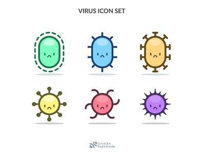 Vector virus icon set 2d bacteria coronavirus covid covid19 design icon icon artwork icons pack icons set illustration kawaii microbe vector virus