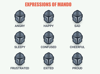 Expressions of Mando 2d icon illustration mandalorian starwars themandalorian vector
