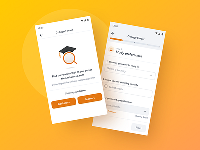 College Finder college empty state figma illustration minimal product design progress bar steps text field ui design universities university ux design