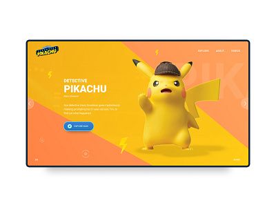 Daily UI 2: Detective Pikachu landing page design flat pikachu pokemon ui vector web