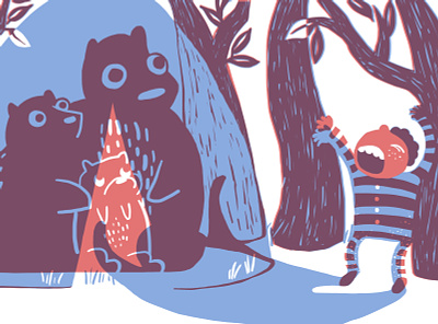 Humans < > Animals Series 3/3 bears boy camping digital illustration illustration photoshop roar screenprint tent