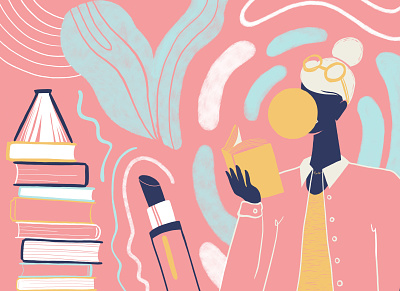 Millennial pink / millennial girl books bubblegum digital illustration girl illustration lipstick photoshop pink