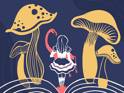 Alice alice in wonderland book digital illustration flamingo illustration mushrooms procreate