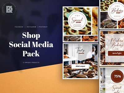 Bakery Shop Social Media Pack bakery banner blog business cake elegant facebook grocery instagram kahuna pack pinterest shop studio trendy