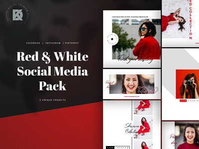 Red & White Social Media Pack banner blog cover facebook feminine instagram kit media pack pinterest post red social socialmedia white woman