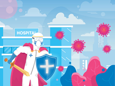 Super Hero clean covid19 design doctor exploration gradient header hero hospital illustration landing page nurse vector